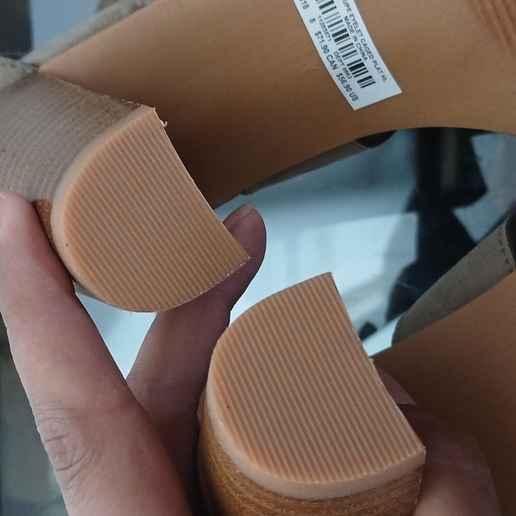 Torrid H taupe eyelet caged plat heels - Picture 9 of 11